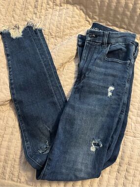 American Eagle Outfitters Dark Blue Distressed Skinny Jeans